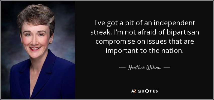 I've got a bit of an independent streak. I'm not afraid of bipartisan compromise on issues that are important to the nation. - Heather Wilson