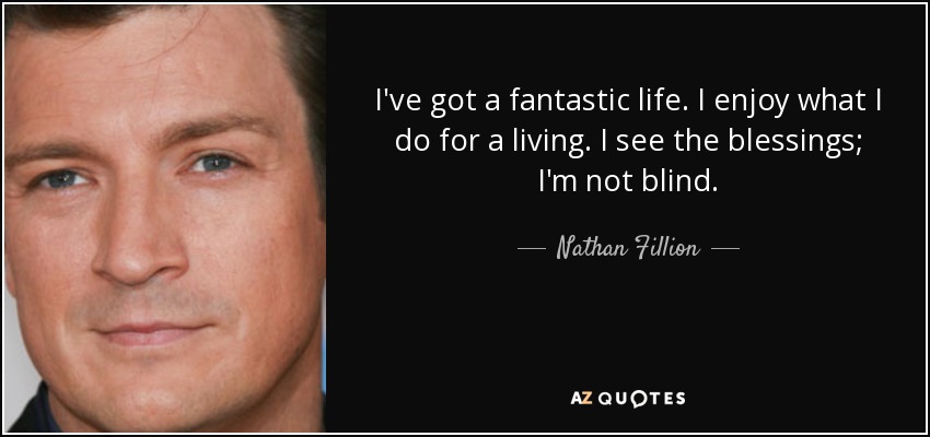 I've got a fantastic life. I enjoy what I do for a living. I see the blessings; I'm not blind. - Nathan Fillion
