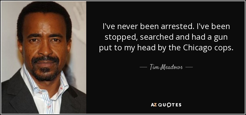 I've never been arrested. I've been stopped, searched and had a gun put to my head by the Chicago cops. - Tim Meadows