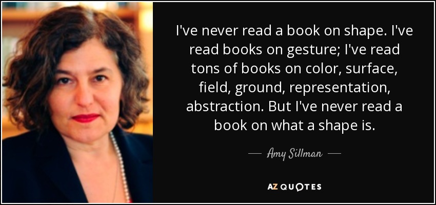 I've never read a book on shape. I've read books on gesture; I've read tons of books on color, surface, field, ground, representation, abstraction. But I've never read a book on what a shape is. - Amy Sillman