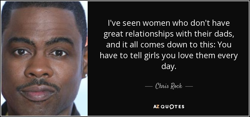 I've seen women who don't have great relationships with their dads, and it all comes down to this: You have to tell girls you love them every day. - Chris Rock