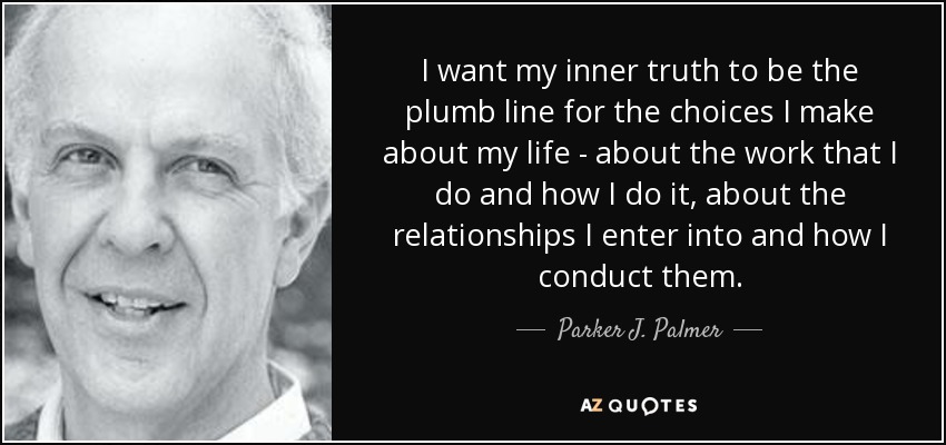 I want my inner truth to be the plumb line for the choices I make about my life - about the work that I do and how I do it, about the relationships I enter into and how I conduct them. - Parker J. Palmer