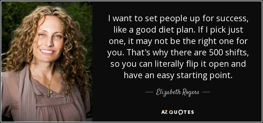 I want to set people up for success, like a good diet plan. If I pick just one, it may not be the right one for you. That's why there are 500 shifts, so you can literally flip it open and have an easy starting point. - Elizabeth Rogers