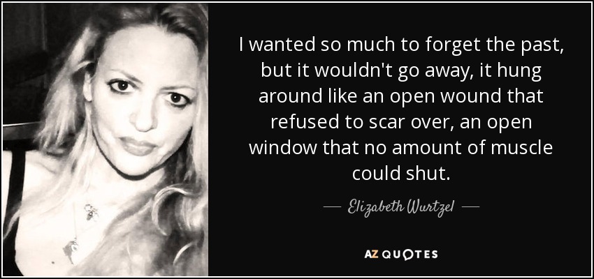 I wanted so much to forget the past, but it wouldn't go away, it hung around like an open wound that refused to scar over, an open window that no amount of muscle could shut. - Elizabeth Wurtzel