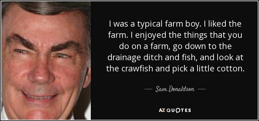 I was a typical farm boy. I liked the farm. I enjoyed the things that you do on a farm, go down to the drainage ditch and fish, and look at the crawfish and pick a little cotton. - Sam Donaldson