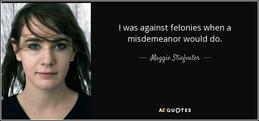 I was against felonies when a misdemeanor would do. - Maggie Stiefvater