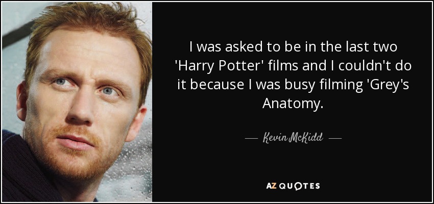 I was asked to be in the last two 'Harry Potter' films and I couldn't do it because I was busy filming 'Grey's Anatomy. - Kevin McKidd