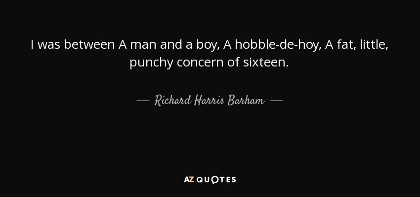 I was between A man and a boy, A hobble-de-hoy, A fat, little, punchy concern of sixteen. - Richard Harris Barham