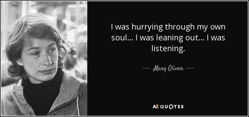 I was hurrying through my own soul . . . I was leaning out . . . I was listening. - Mary Oliver