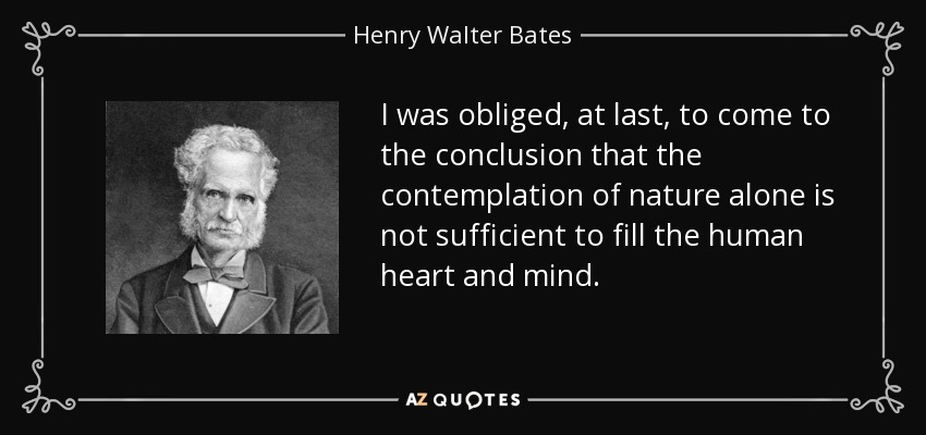 I was obliged, at last, to come to the conclusion that the contemplation of nature alone is not sufficient to fill the human heart and mind. - Henry Walter Bates