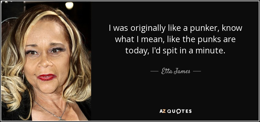 I was originally like a punker, know what I mean, like the punks are today, I'd spit in a minute. - Etta James
