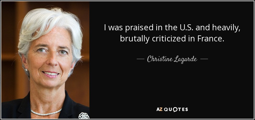 I was praised in the U.S. and heavily, brutally criticized in France. - Christine Lagarde