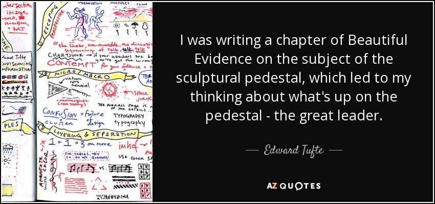 I was writing a chapter of Beautiful Evidence on the subject of the sculptural pedestal, which led to my thinking about what's up on the pedestal - the great leader. - Edward Tufte