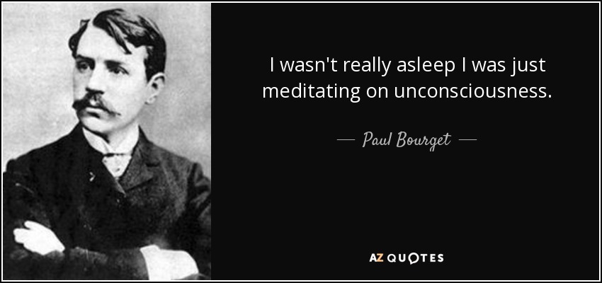 I wasn't really asleep I was just meditating on unconsciousness. - Paul Bourget