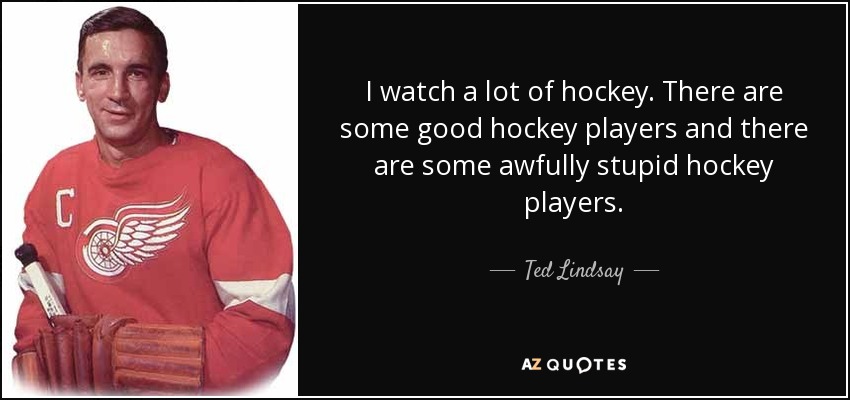 I watch a lot of hockey. There are some good hockey players and there are some awfully stupid hockey players. - Ted Lindsay