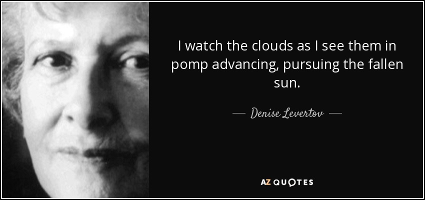 I watch the clouds as I see them in pomp advancing, pursuing the fallen sun. - Denise Levertov