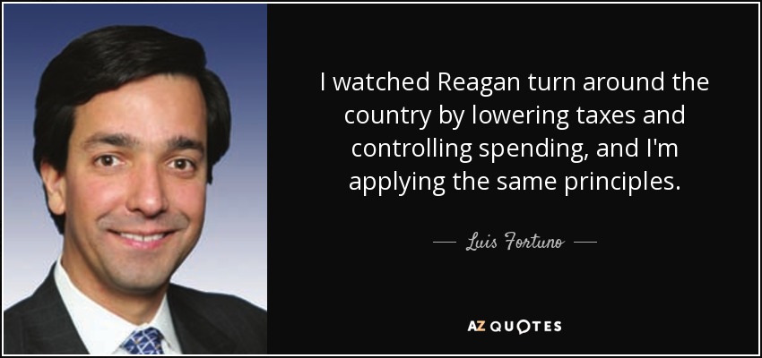 I watched Reagan turn around the country by lowering taxes and controlling spending, and I'm applying the same principles. - Luis Fortuno