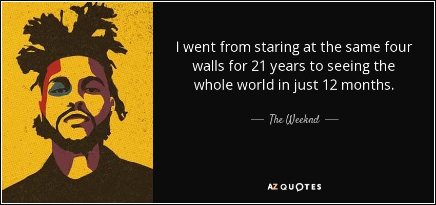 I went from staring at the same four walls for 21 years to seeing the whole world in just 12 months. - The Weeknd