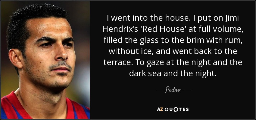 I went into the house. I put on Jimi Hendrix's 'Red House' at full volume, filled the glass to the brim with rum, without ice, and went back to the terrace. To gaze at the night and the dark sea and the night. - Pedro
