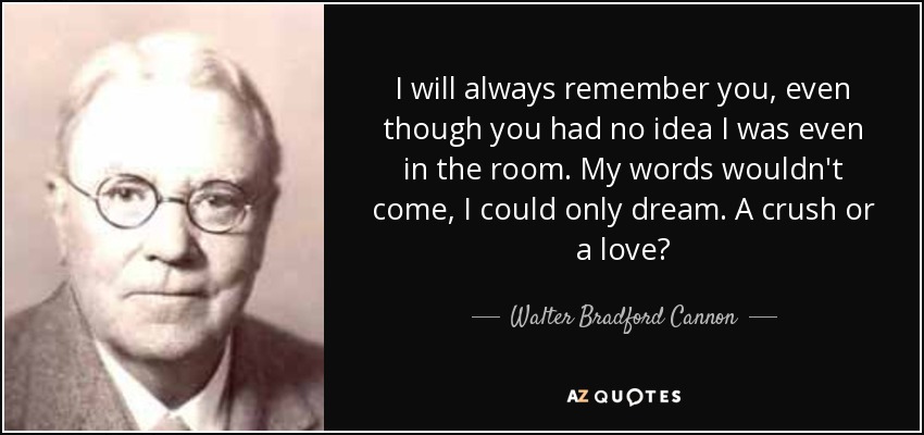 I will always remember you, even though you had no idea I was even in the room. My words wouldn't come, I could only dream. A crush or a love? - Walter Bradford Cannon