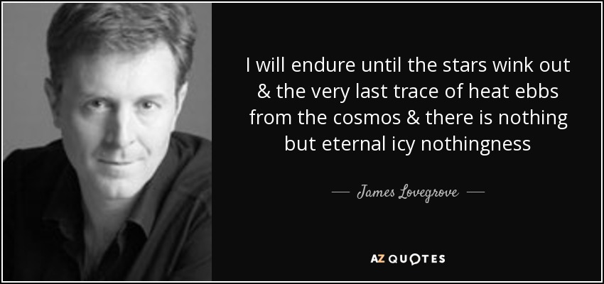 I will endure until the stars wink out & the very last trace of heat ebbs from the cosmos & there is nothing but eternal icy nothingness - James Lovegrove