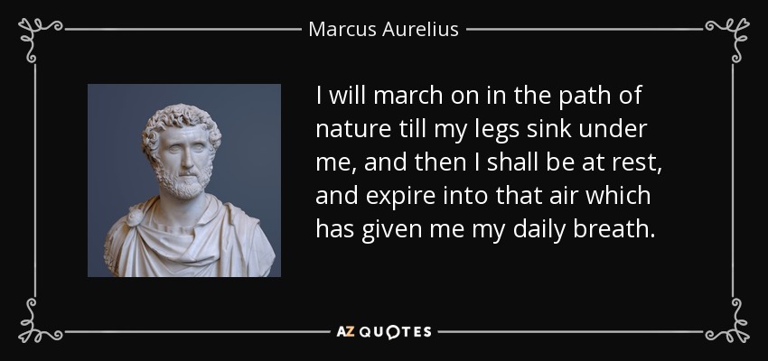 I will march on in the path of nature till my legs sink under me, and then I shall be at rest, and expire into that air which has given me my daily breath. - Marcus Aurelius