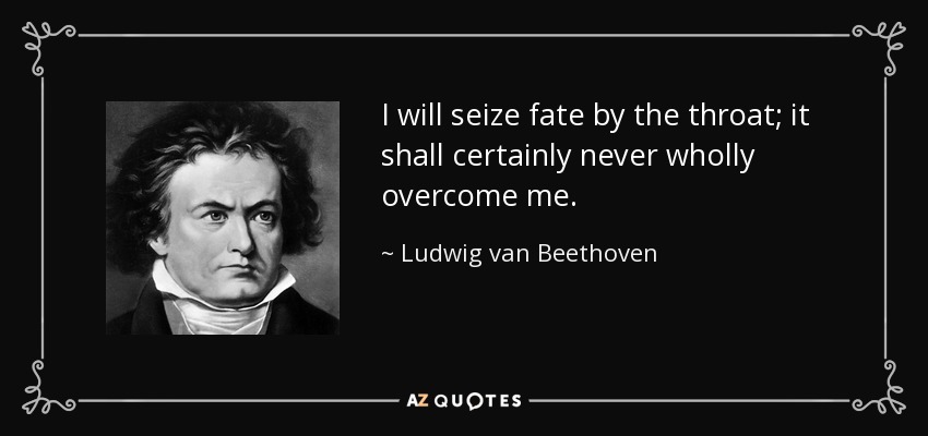 I will seize fate by the throat; it shall certainly never wholly overcome me. - Ludwig van Beethoven