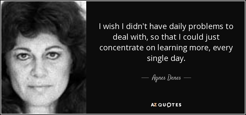 I wish I didn't have daily problems to deal with, so that I could just concentrate on learning more, every single day. - Agnes Denes