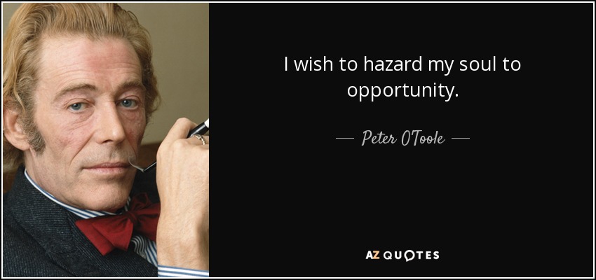 I wish to hazard my soul to opportunity. - Peter O'Toole