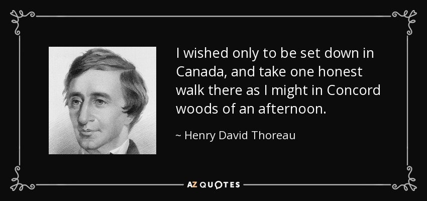 I wished only to be set down in Canada, and take one honest walk there as I might in Concord woods of an afternoon. - Henry David Thoreau