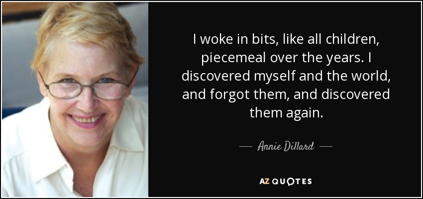I woke in bits, like all children, piecemeal over the years. I discovered myself and the world, and forgot them, and discovered them again. - Annie Dillard