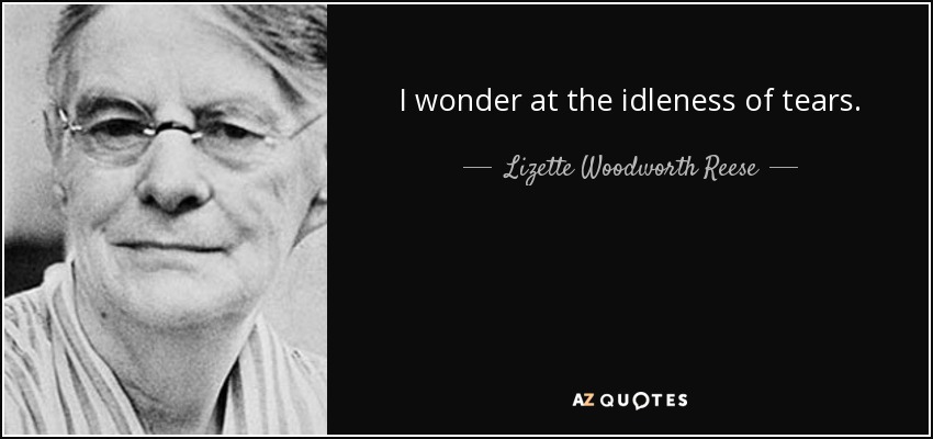 I wonder at the idleness of tears. - Lizette Woodworth Reese
