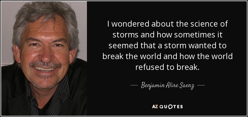 I wondered about the science of storms and how sometimes it seemed that a storm wanted to break the world and how the world refused to break. - Benjamin Alire Saenz