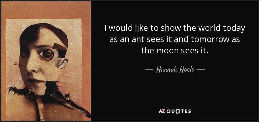 I would like to show the world today as an ant sees it and tomorrow as the moon sees it. - Hannah Hoch