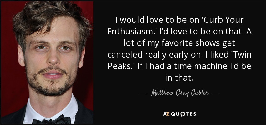 I would love to be on 'Curb Your Enthusiasm.' I'd love to be on that. A lot of my favorite shows get canceled really early on. I liked 'Twin Peaks.' If I had a time machine I'd be in that. - Matthew Gray Gubler