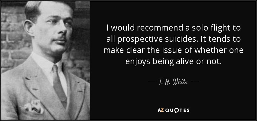 I would recommend a solo flight to all prospective suicides. It tends to make clear the issue of whether one enjoys being alive or not. - T. H. White