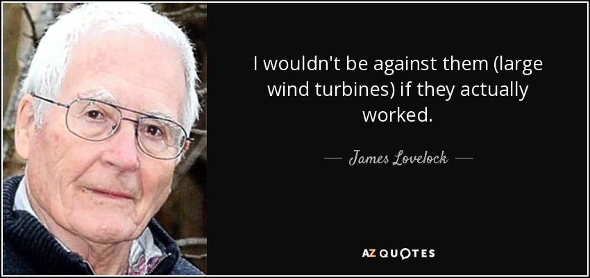 I wouldn't be against them (large wind turbines) if they actually worked. - James Lovelock