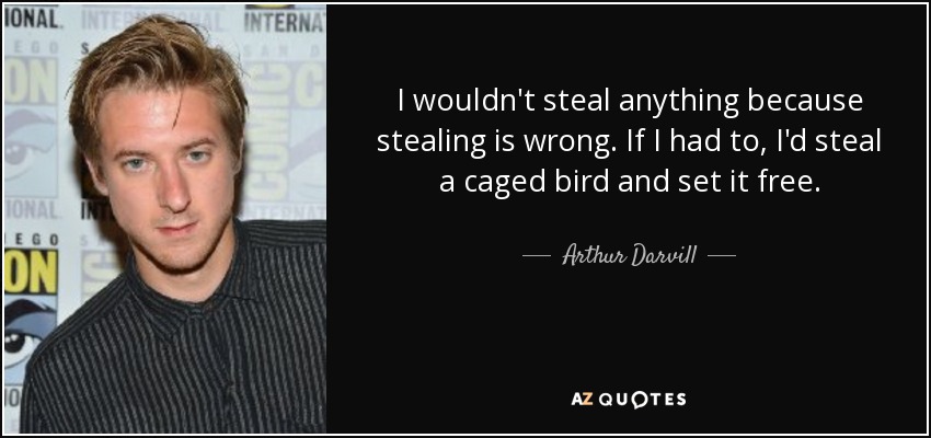 I wouldn't steal anything because stealing is wrong. If I had to, I'd steal a caged bird and set it free. - Arthur Darvill