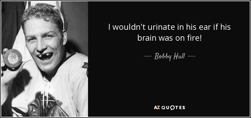 I wouldn't urinate in his ear if his brain was on fire! - Bobby Hull