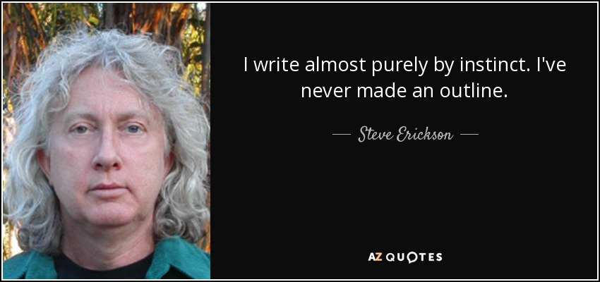 I write almost purely by instinct. I've never made an outline. - Steve Erickson