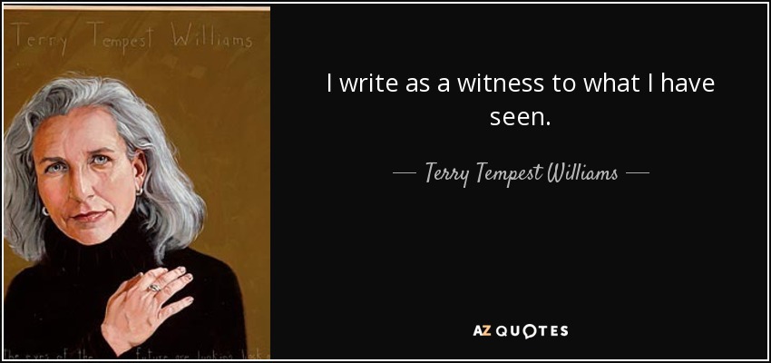 I write as a witness to what I have seen. - Terry Tempest Williams