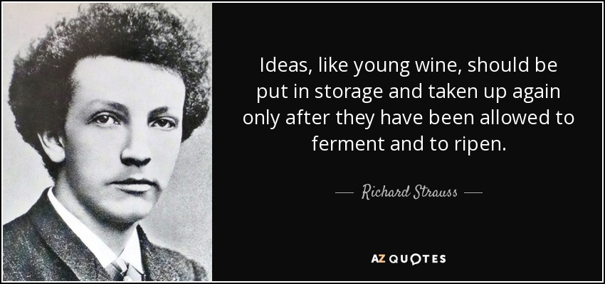 Ideas, like young wine, should be put in storage and taken up again only after they have been allowed to ferment and to ripen. - Richard Strauss