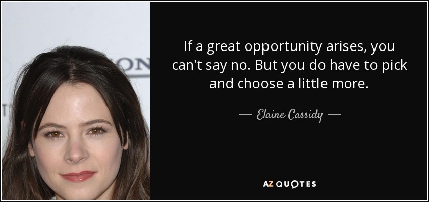 If a great opportunity arises, you can't say no. But you do have to pick and choose a little more. - Elaine Cassidy