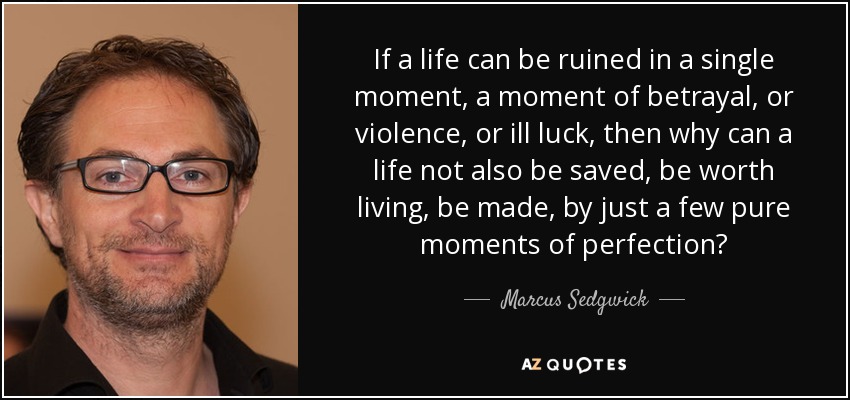 If a life can be ruined in a single moment, a moment of betrayal, or violence, or ill luck, then why can a life not also be saved, be worth living, be made, by just a few pure moments of perfection? - Marcus Sedgwick