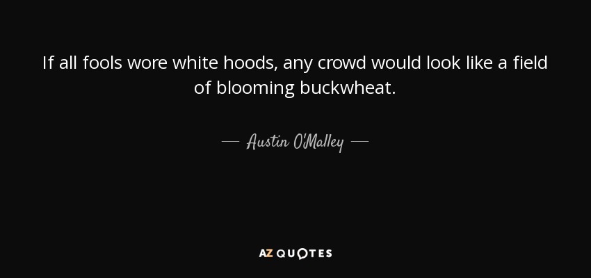If all fools wore white hoods, any crowd would look like a field of blooming buckwheat. - Austin O'Malley