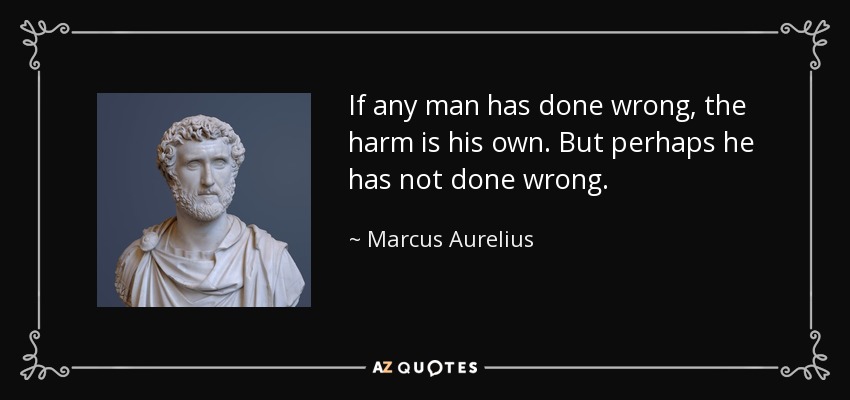 If any man has done wrong, the harm is his own. But perhaps he has not done wrong. - Marcus Aurelius