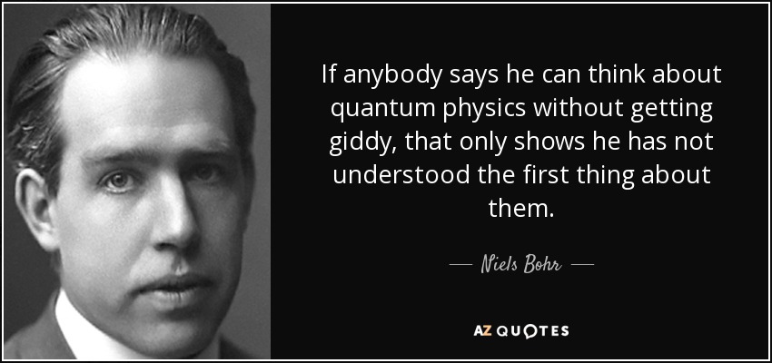 If anybody says he can think about quantum physics without getting giddy, that only shows he has not understood the first thing about them. - Niels Bohr