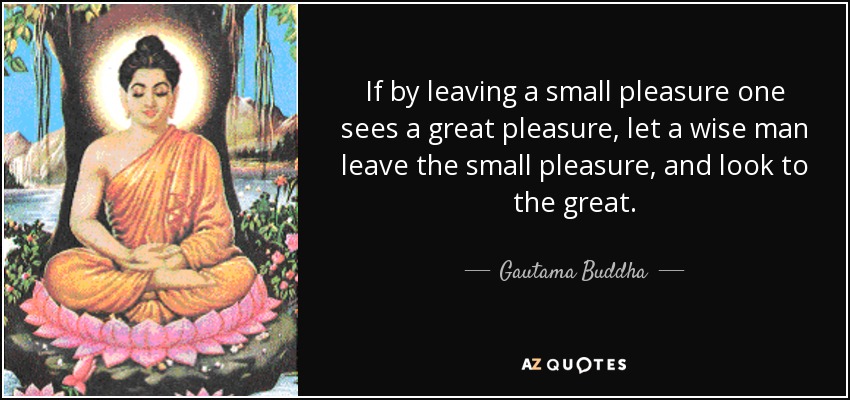 If by leaving a small pleasure one sees a great pleasure, let a wise man leave the small pleasure, and look to the great. - Gautama Buddha
