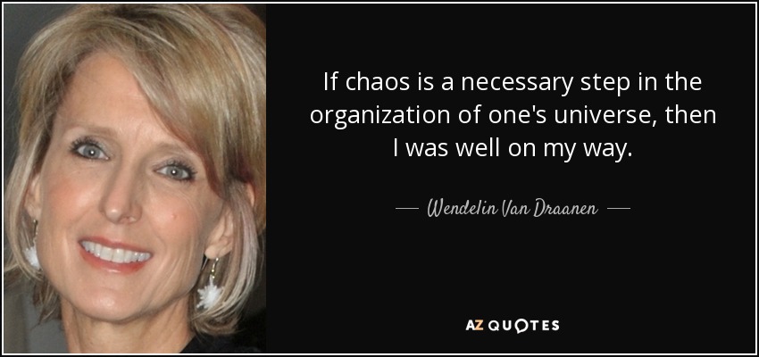 If chaos is a necessary step in the organization of one's universe, then I was well on my way. - Wendelin Van Draanen