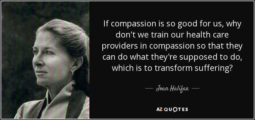 If compassion is so good for us, why don't we train our health care providers in compassion so that they can do what they're supposed to do, which is to transform suffering? - Joan Halifax